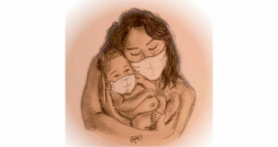 Illustration d'une enfant et d'une mère masqués