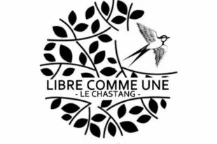 Logo de 'Libre Comme Une', une association située à Le Chastang. Illustré par un arbre stylisé avec des feuilles et un oiseau en vol, symbolisant la liberté et la communauté naturelle.