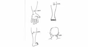 Schéma de points d'acupression en médecine chinoise : MC6 (calmer l'esprit), E36 (stimuler l'énergie vitale), RP6 (mettre en mouvement), VB20 (relier la tête et le cœur), suggérés pour mieux gérer le stress et s'adapter aux changements.