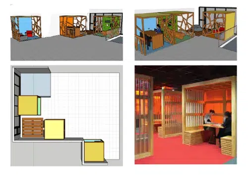  Trois Cubes Mobiles en Bois – Des structures modulables pour améliorer l’ambiance de travail dans la technopole du lycée, conçues en co-construction.