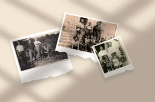 Montage de trois photographies anciennes en noir et blanc ou sépia, représentant des scènes de la Résistance en Corrèze pendant la Seconde Guerre mondiale, disposées sur un fond beige éclairé par des ombres de fenêtre.