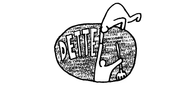 Illustration de l'article "Solidarité Paysans Limousin a 20 ans aussi" – motif graphique avec le mot "CAPITALISME" en répétition, évoquant les difficultés économiques des agriculteurs.