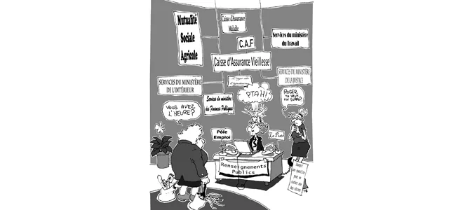 Illustration d'une sénior fasse aux services publiques