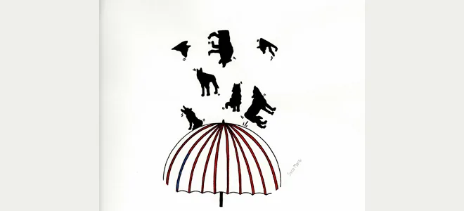 Illustration : des parapluies et des personnages