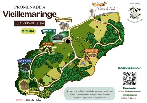 Le plan de la promenade à Vieillemaringe (Saint-Paul, 19150), 2,3 km — Autour du Sauvage.