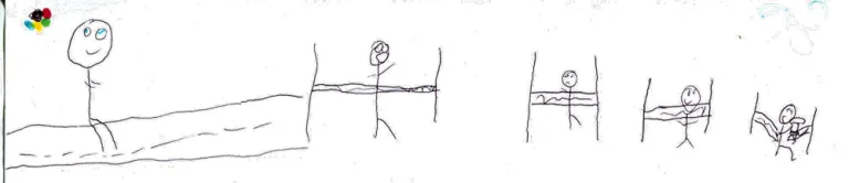 Dessins d'enfants illustrant différentes étapes de la participation sportive. Chaque personnage traverse des obstacles, symbolisant les défis et les efforts individuels. Ces dessins soulignent l'importance du soutien et de l'inclusion dans le sport.