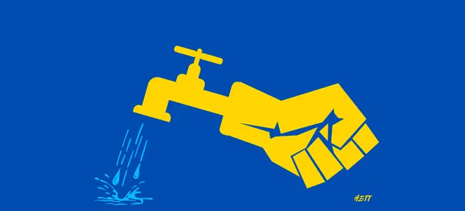 Illustration : une main jaune serre un tuyau d'où s'échappe de l'eau