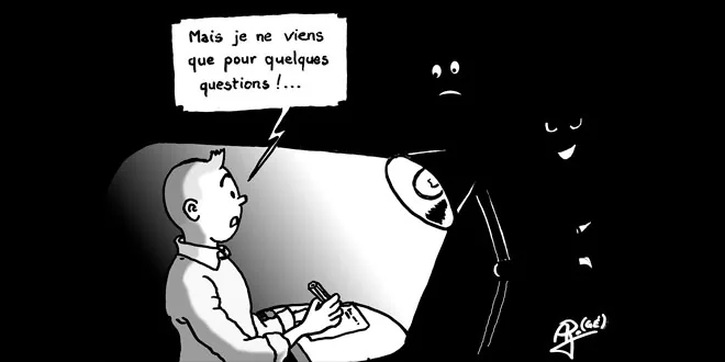 Illustration de Tintin voulant interviewer la société Tellis