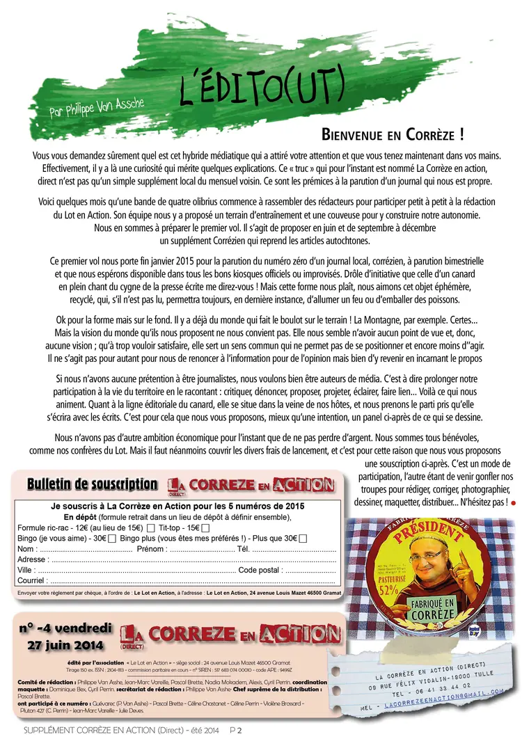 Édito « Bienvenue en Corrèze ! » de La Corrèze en Action n°4 (été 2014)