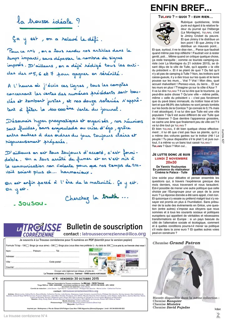 L’édito « la trousse idéale ? » de Sousou (La Trousse, novembre-décembre 2015)