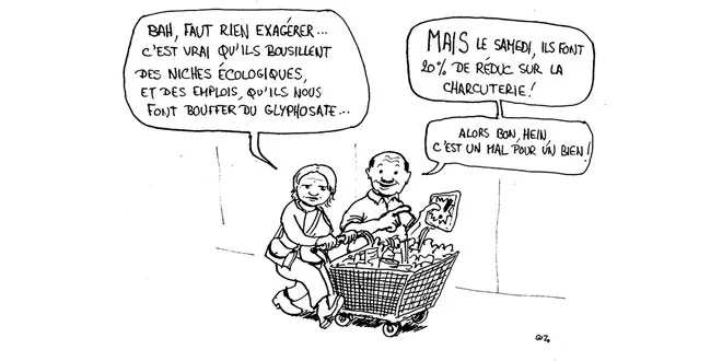 Dessin de personne faisant les courses à Leclerc