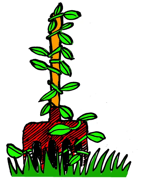 Illustration : une plante arrosée de pièces de monnaie — « 600 hectares sans paysans ? »