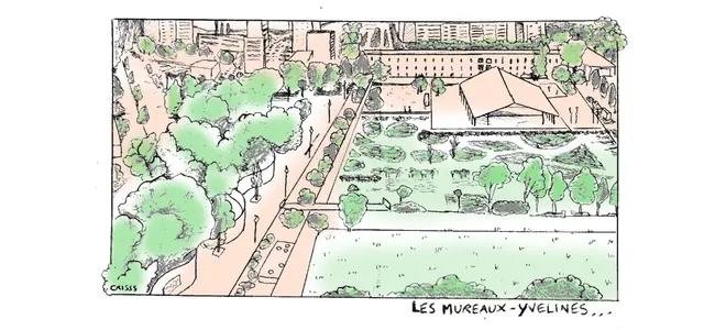 Illustration : la ville des Mureaux (Yvelines) entre immeubles et nature — « Les Mureaux – Yvelines… »
