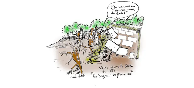 Illustration : un riverain interpelle « On va vous le donner, monsieur, du CO2 ! » devant les maisons et la forêt promises à la centrale photovoltaïque de Darnets et Égletons.