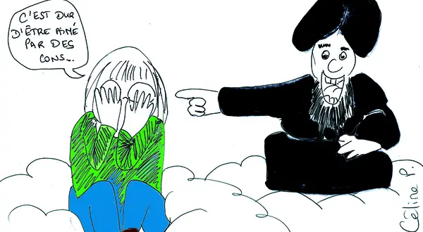 Dessin daté du 10 janvier 2015 : Cabu face à un personnage barbu qui lui dit « C’est dur d’être une pauvre victime »