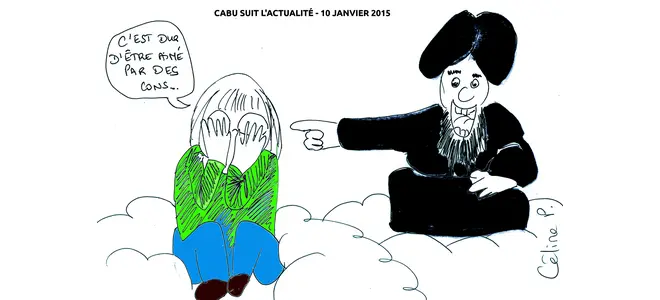 Dessin daté du 10 janvier 2015 : Cabu face à un personnage barbu qui lui dit « Je suis Charlie »