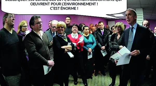 Photomontage : des élus et des habitants, bulle « Il faut se rassembler à gauche dans notre ville… »