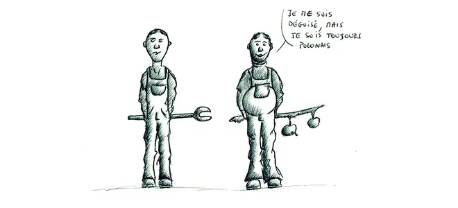 Dessin : deux plombiers ; l’un dit « Je ne suis pas raciste, je suis plombier »