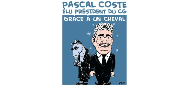 Dessin : Pascal Coste élu président du conseil général grâce à un cheval