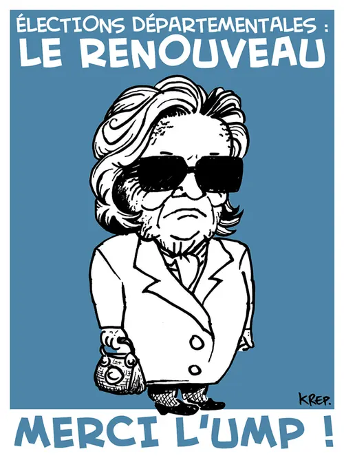 Dessin de Krep : « Élections départementales : le renouveau — merci l’UMP ! »