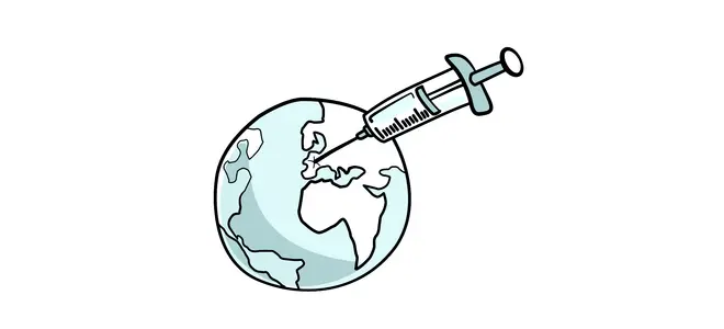 Dessin de presse : une seringue plantée dans le globe terrestre