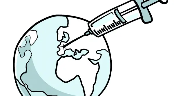 Dessin de presse : une seringue plantée dans le globe terrestre