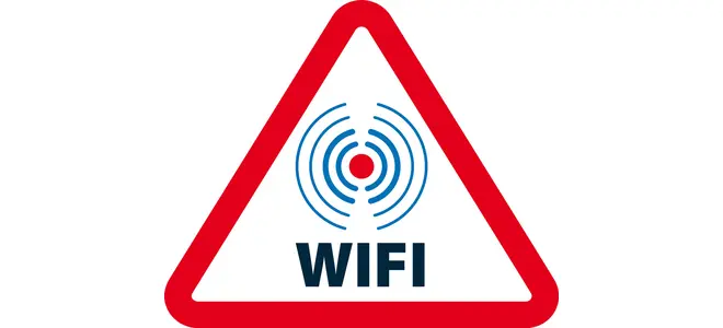 Affiche « Danger wifi » de l’association Robin des Toits, avec un pictogramme de rayonnement.