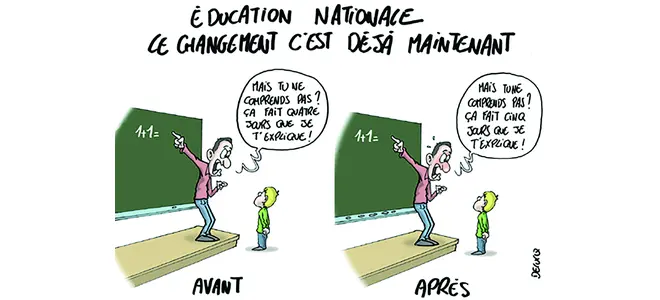 Dessin humoristique sur les rythmes scolaires : « Le changement, c’est dès maintenant ».