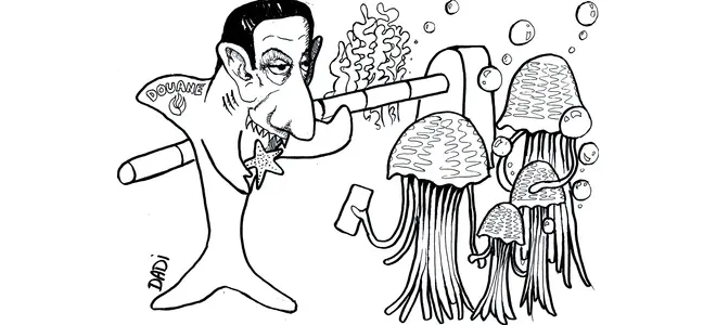 Un « sharko » face aux méduses : le dessin de la page L’hexagone