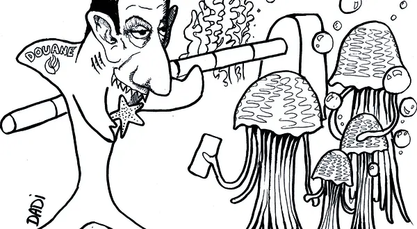 Un « sharko » face aux méduses : le dessin de la page L’hexagone
