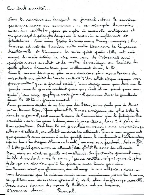 L’édito manuscrit du n°5, par Pascal