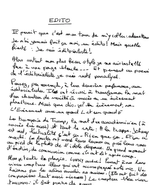 L’édito manuscrit du n°16, par Brice