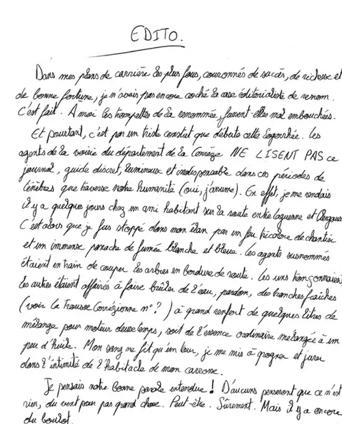 L’édito manuscrit du n°17, par Riton