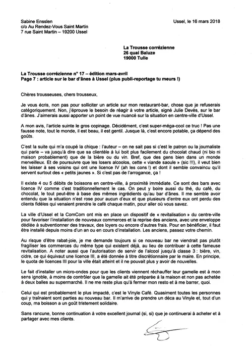 Le courrier d’un lecteur d’Ussel