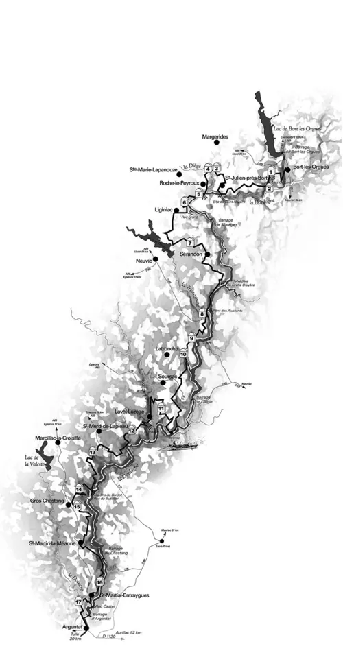 La carte du sentier de la Dordogne