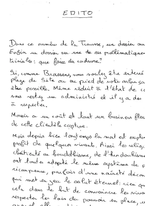 L’édito manuscrit du n°27, par Brice