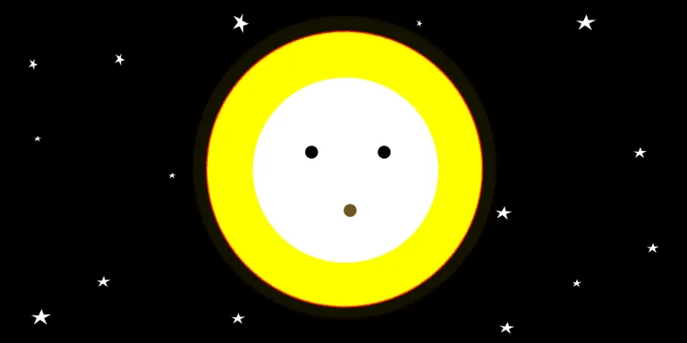 Illustration : un soleil jaune souriant sur un ciel étoilé