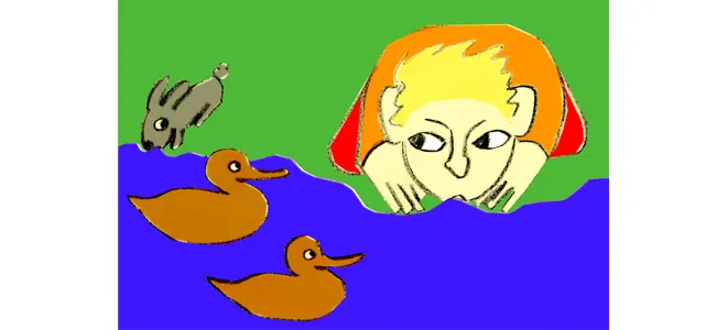 Illustration : un enfant observe des canards sur l'eau